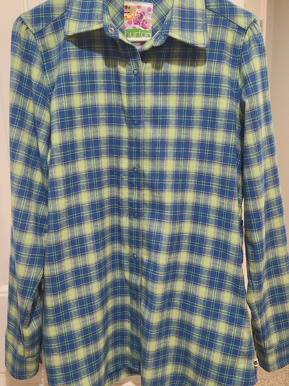 Burton Blue and Lime Plaid Shirt with Pink Accent Label